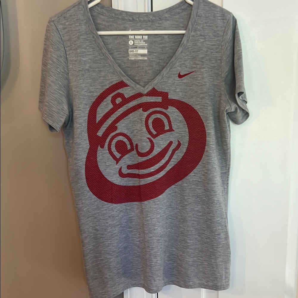 Nike V-Neck Athletic Fit Tee with Brutus Buckeye